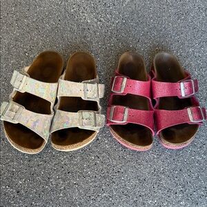 Birkenstock Kids Double-Strap Sandals in Pink and Iridescent